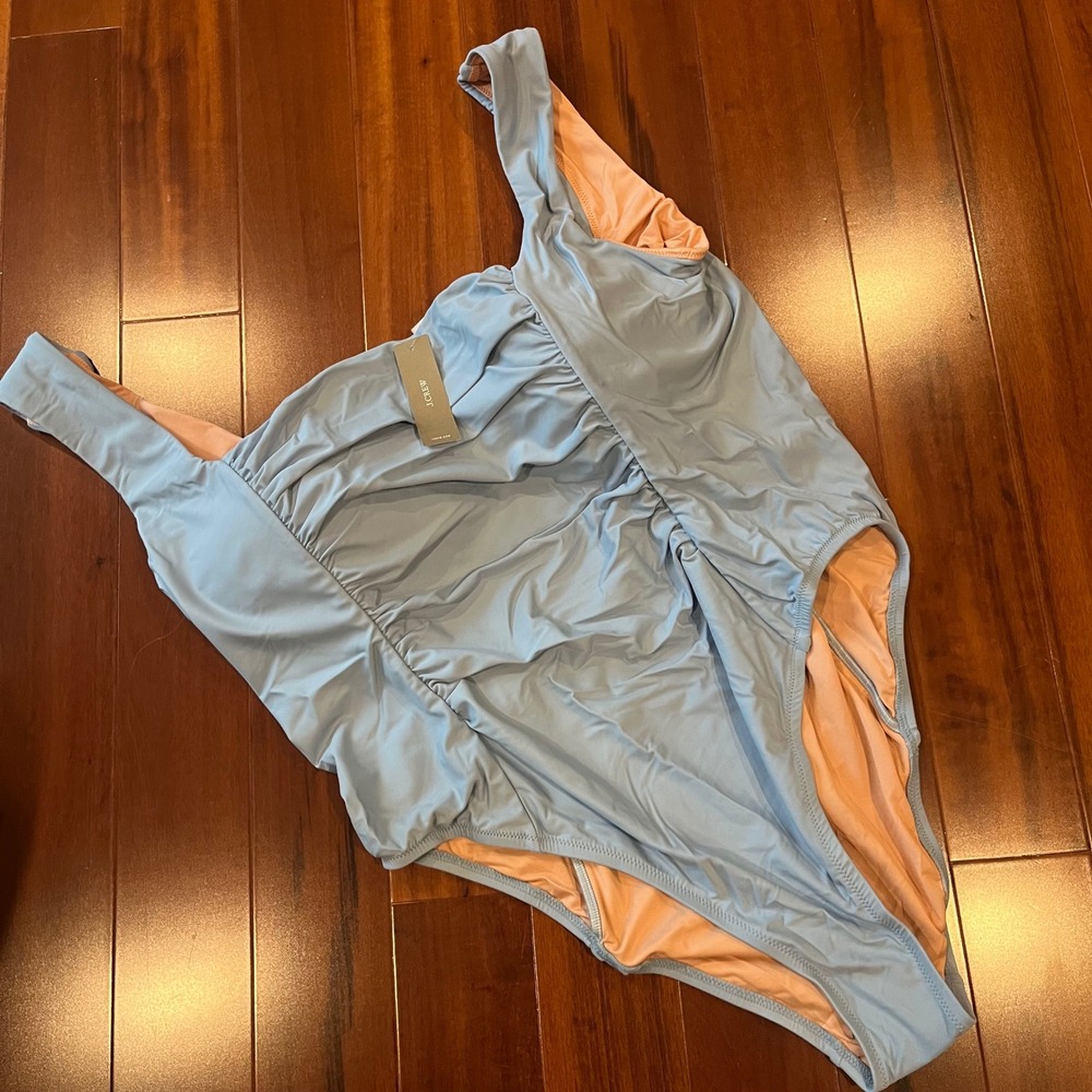 J.Crew One Piece Swimsuit Light Blue Ruched Square Neck BF179 New Plus Size 22